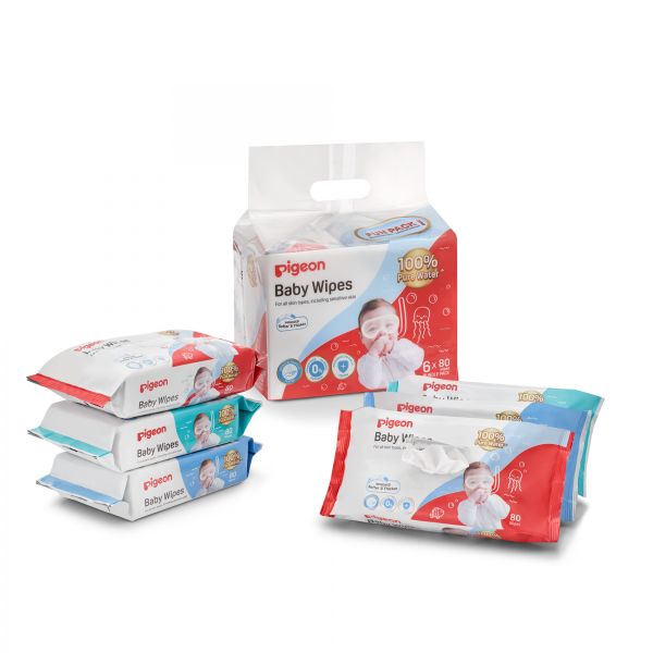 Pigeon Baby Wipes Refill 80s - 100% Pure Water, Fragrance-Free, Soft Care