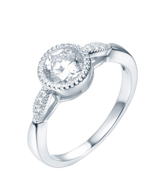 Sterling Silver Halo Solitaire Engagement Wedding Ring SR00011