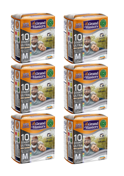 Grand Masters Adult Diapers M - Super Absorbent, 6 Packs of 10