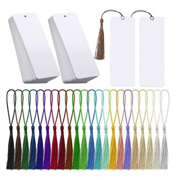 80 Set Blank Bookmarks with Colorful Tassels for DIY Projects &amp; Gifts Tags