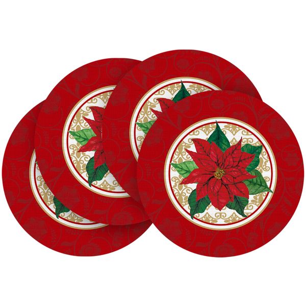 Poinsettia Vinyl Round Christmas Placemats Set of 4 35X35CM