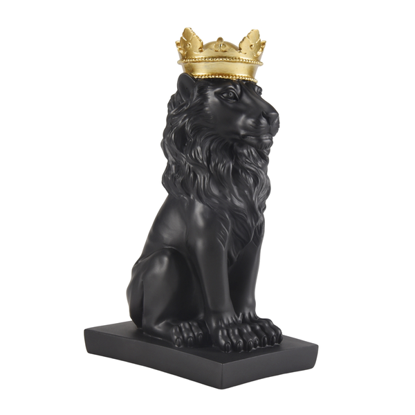 Abstract Crown Lion Statue Home Office Resin Sculpture Crafts-Black