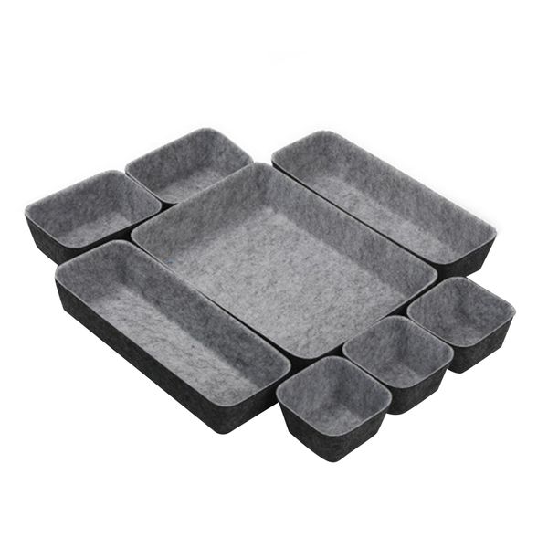 8 Pack Shallow Felt Desk Drawer Organizer Tray Set