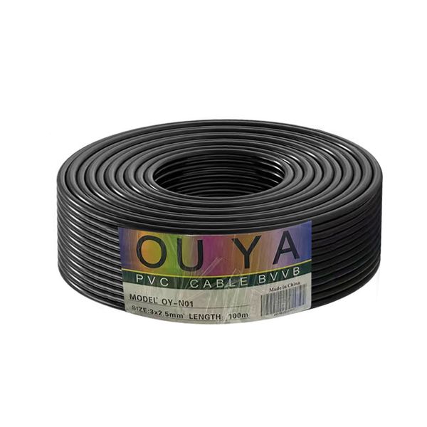 100M 3x2.5mm 3 Core Black PVC Flexible Heavy Duty Cable
