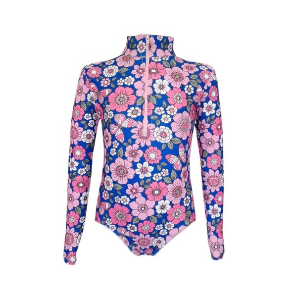 Girls Swim Costume Long Sleeves Flowers &amp; Butterflies