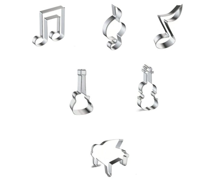 6 Piece - Musical-Shaped Stainless Steel Cookie Mold Set - Silver