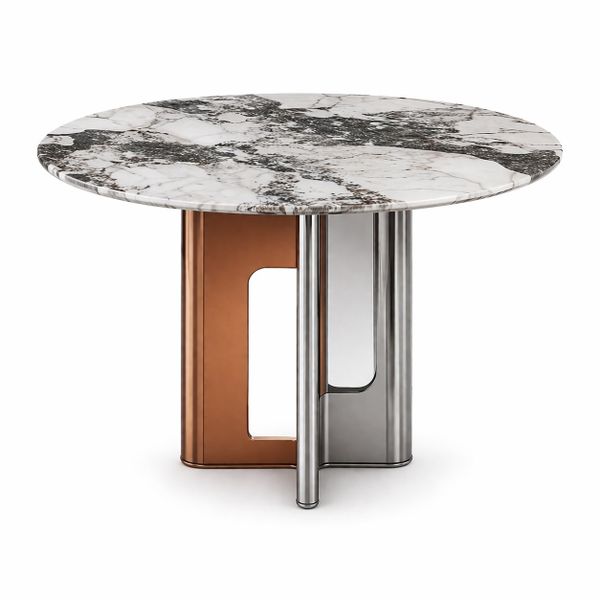 Ziyane 135cm Round Faux Marble Dining Table - Gold and Silver Chrome Base
