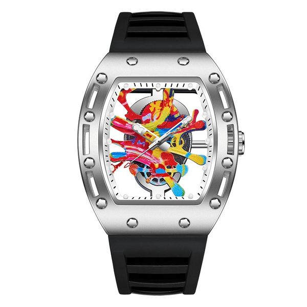 Men Barrel Shape Quartz Wristwatch Silicone Strap Luminous