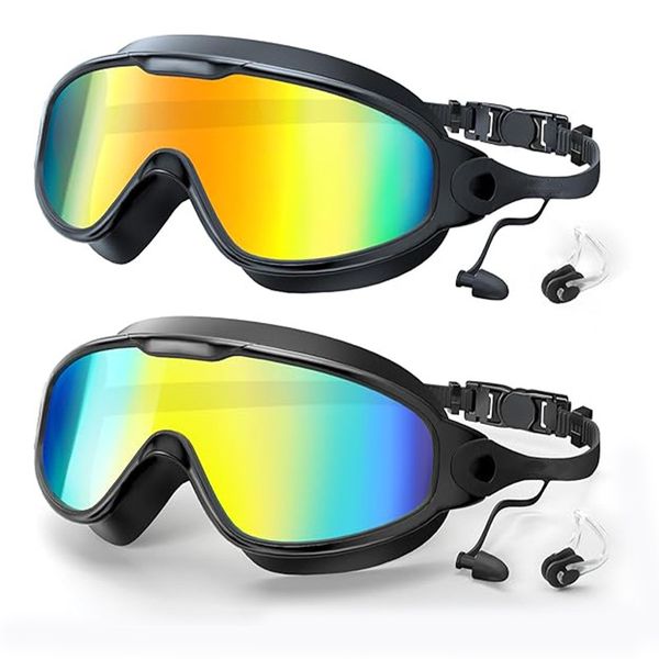 2 Pack Swim Goggles Anti Fog With Nose Clip Earplugsanti Fog Diving Glasses