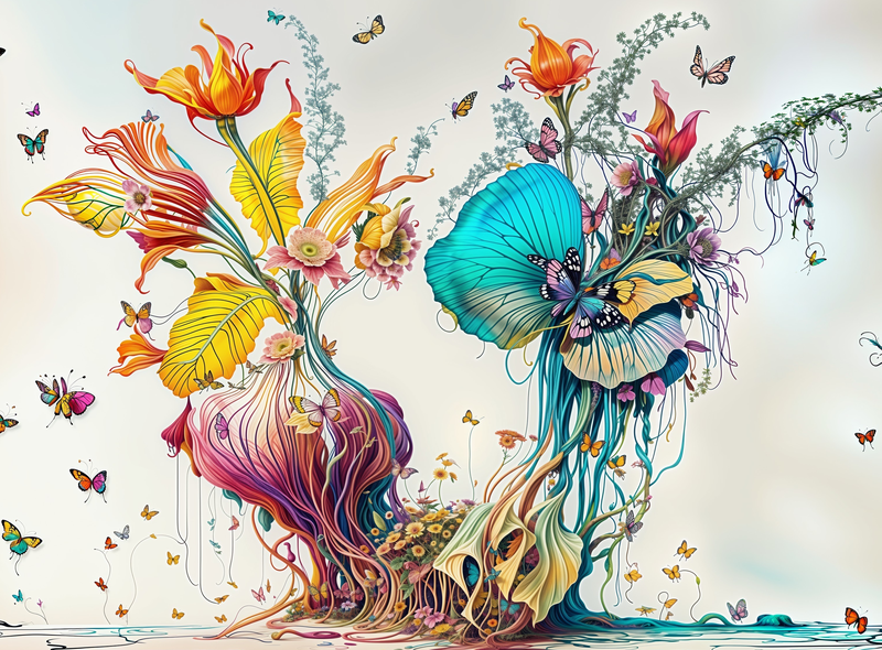 Canvas Wall Art Home Decor - Flowers and Butterflies