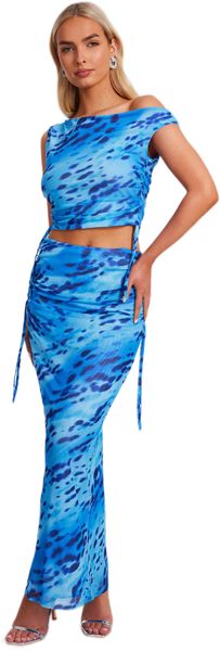 Quiz - Women Blue Mesh Animal Print Top