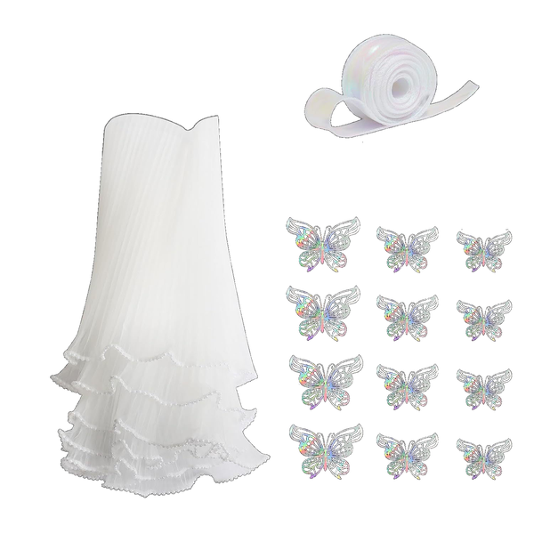 Wavy Pearl Flower Bouquet Packaging Mesh Supplies with Ribbon, 3D Butterfly