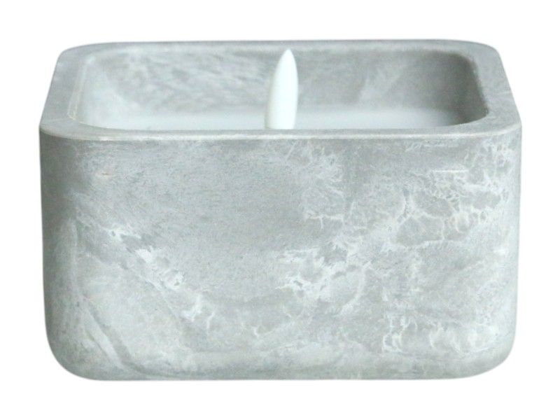 LED Candle Square in Grey Ceramic Pot Not Scented 13x13cm