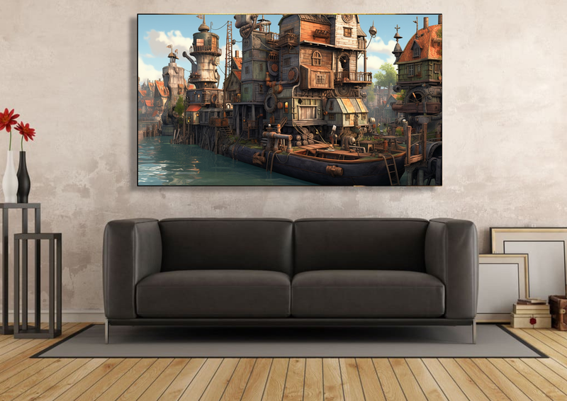 Canvas Wall Art - Seaside Steampunk Train abstract - IM0159