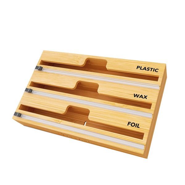 3-in-1 Wrap Dispenser with Cutter Wrap Dispenser/Organizer for Plastic Wrap