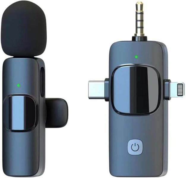 Wireless 3 in 1 Wireless Lavalier Microphone Compatible with iPhone iPad Android Camera