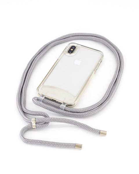 Transparent Cover with Detachable Grey Rope Crossbody Lanyard Compatible with iPhone