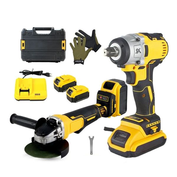 2 Piece Cordless Angle Grinder &amp; Impact Torque Wrench 2 Batteries &amp; Gloves