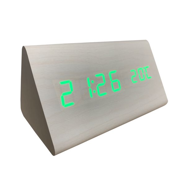 Wood Style White Triangular Green LED Digital Clock (MT1905-W-G)