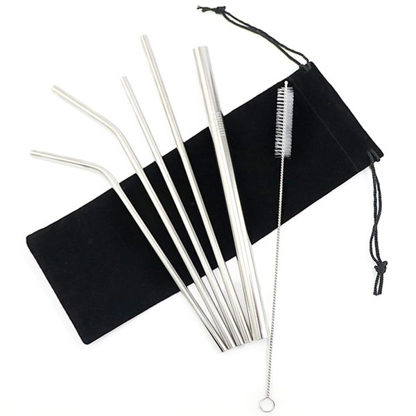 Reusable Stainless Steel Drinking Straws - 6 Piece Set