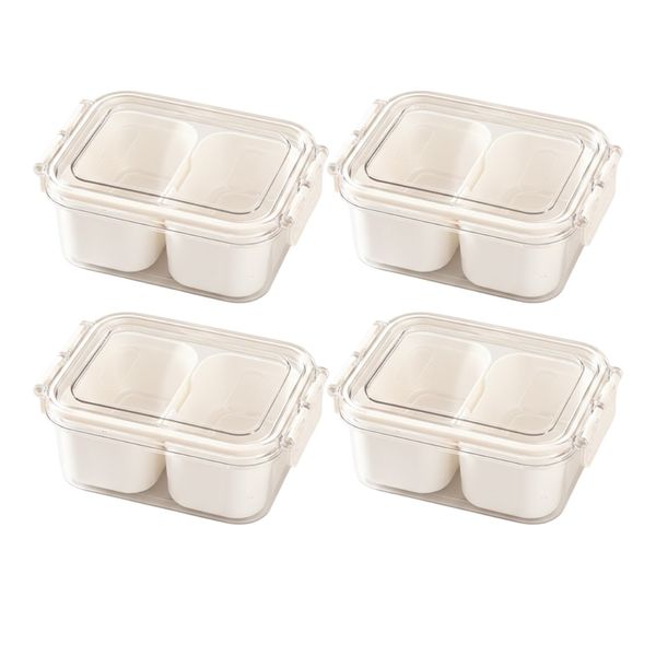 4 Pack - Multifunctional Sealed 2 Grid Compartment Lunchbox - White