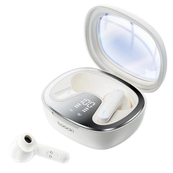 TOOCKI - Waterproof Bluetooth Earbuds With Digital Display Case - White