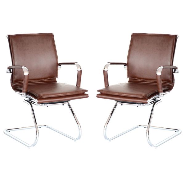 Square Pad Visitors Office Chairs-Set of 2 Per Box-Brown