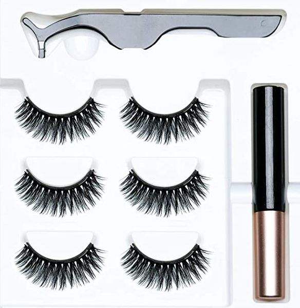 Magnetic eyelashes(3 pair) and 1 x magnetic eyeliner(8 ml) and 1 x Tweezers