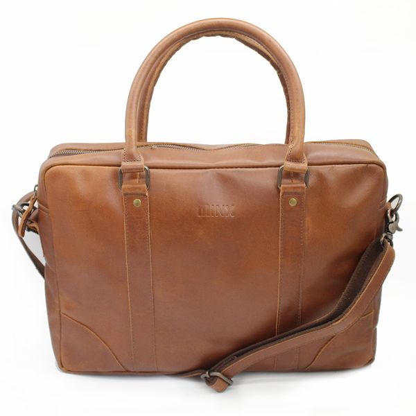 Minx Genuine Leather Bali Laptop Bag Light Brown
