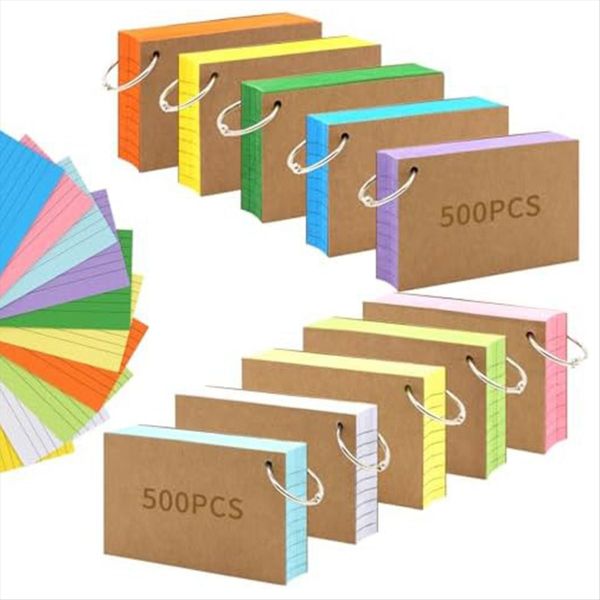 1000 Pcs Index Cards with Ring Punched Lined Flashcard Ruled