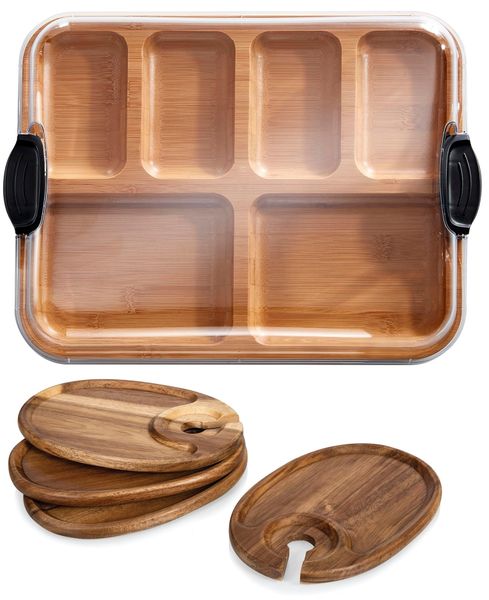 2-in-1 Bamboo Tray Platter and Mini Cheese Board Appetizer Plates Combo