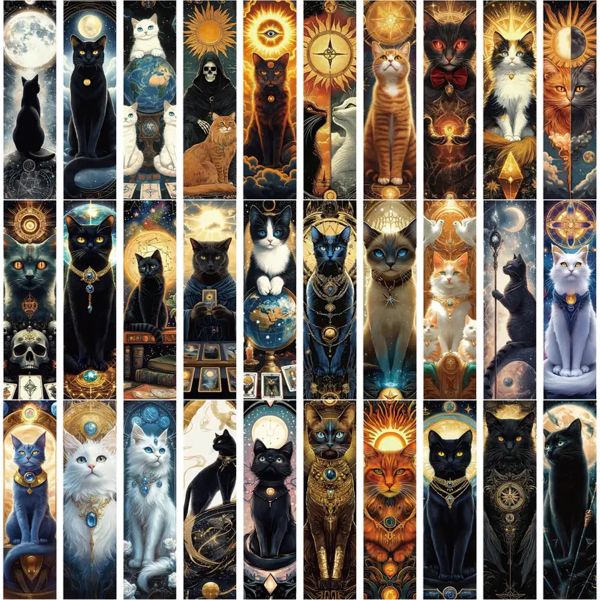 30 x Mystical Tarot Cats Paper Bookmarks
