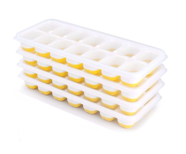 Elegant Pop-Out Silicone Ice Cube Tray with PP Lid - 4 Piece