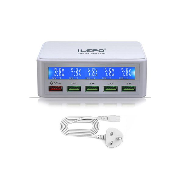 iLEPO Quick Charge 3.0 50W USB Charger with 5-Port USB Charging Station