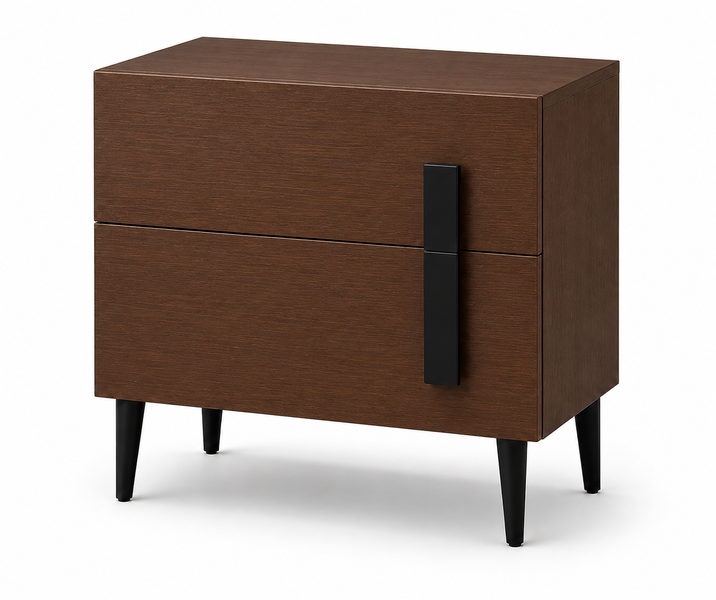 Bedside Table 2 Drawers White Nightstand Cabinet with Black Accent Handle