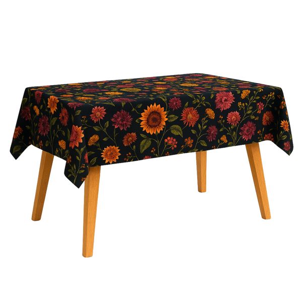 Midnight Flower Symphony Tablecloth | Easy Care |150x250cm| Stain Resistant