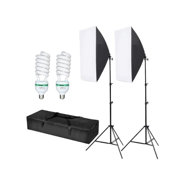 2 Tripod And 2 Photography Softbox With 2 85W Energy Saving Light Bulb Kit