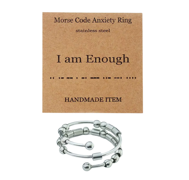 Stainless Steel I am Enough Morse Code Fidget Ring