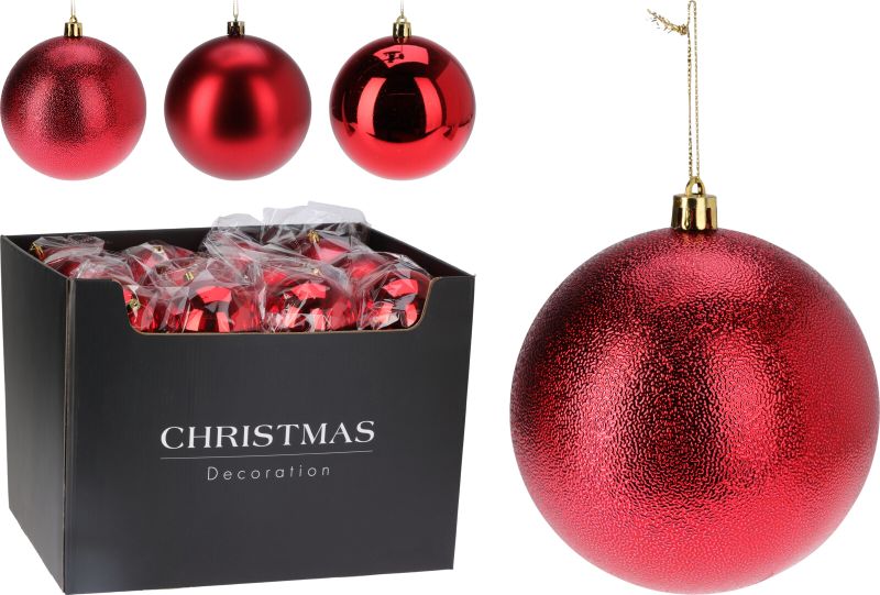 36PC Oversized Red Christmas Baubles - 3 Assorted Finishes, 10cm