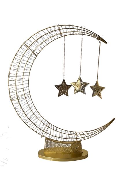 Gold Crescent Moon Eid Décor with Hanging Stars