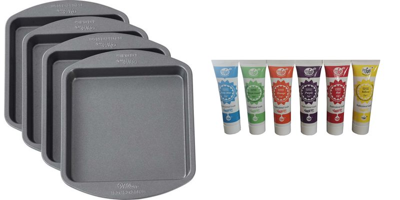 Wilton 6x6" 4 layer Cake Pans - Set of 6 Rainbow Dust Progel Colour Paste