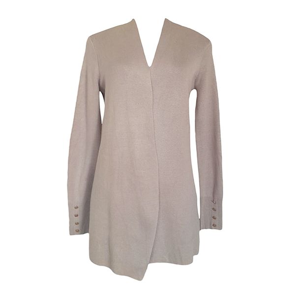 Ladies Cream-Grey Button Sleeve Cardigan