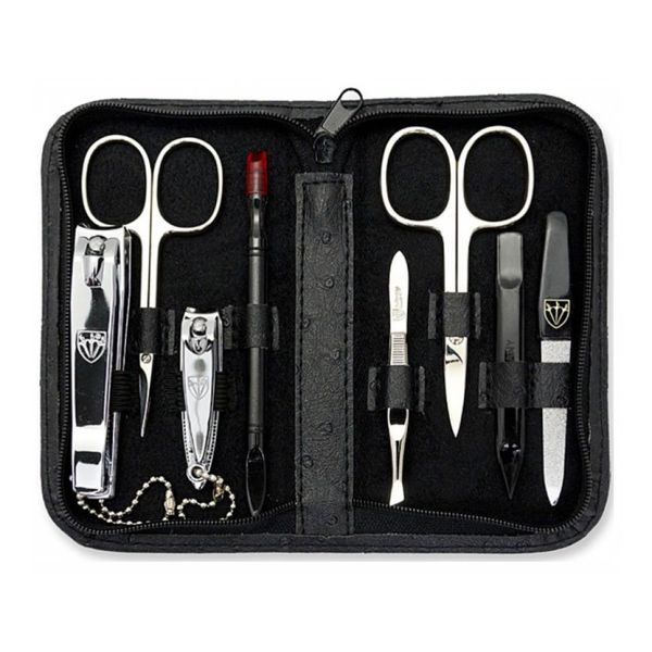 Kellermann 3 Swords Manicure Set: Black Faux Leather Ostrich Look Case 8 Pc