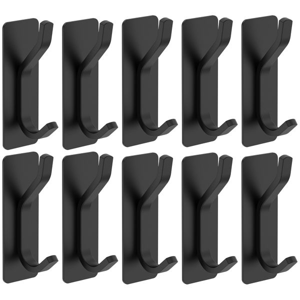 Heavy Duty Metal Self-Adhesive Wall Hooks Stick On Door &amp; Wall Hanger - Black - 10 Pack