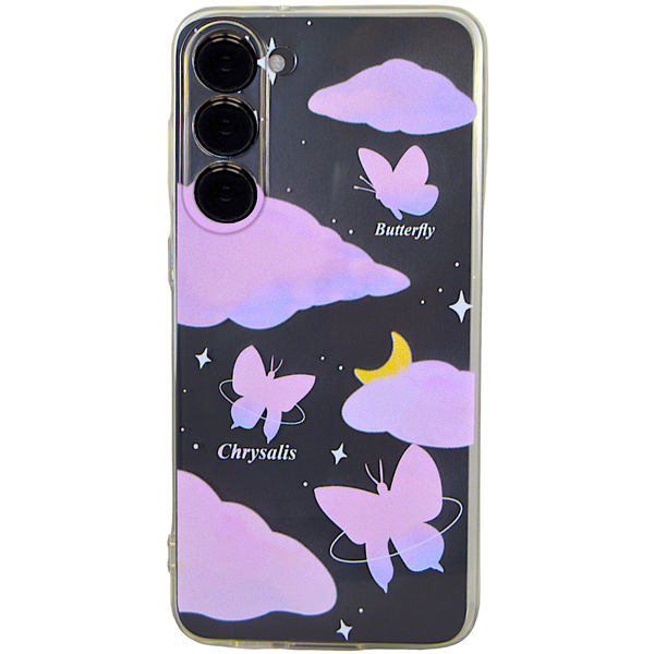 Clear Phone Case with Pink &amp; Purple Clouds &amp; Pro Camera for Samsung S23+