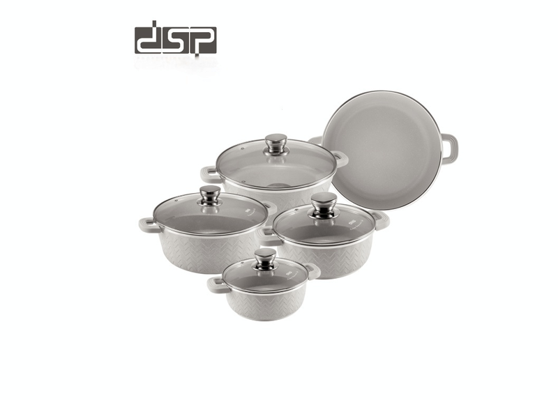 DSP Aluminum Non-Stick 9 Piece Cookware Set &amp; With Glass Lid-White