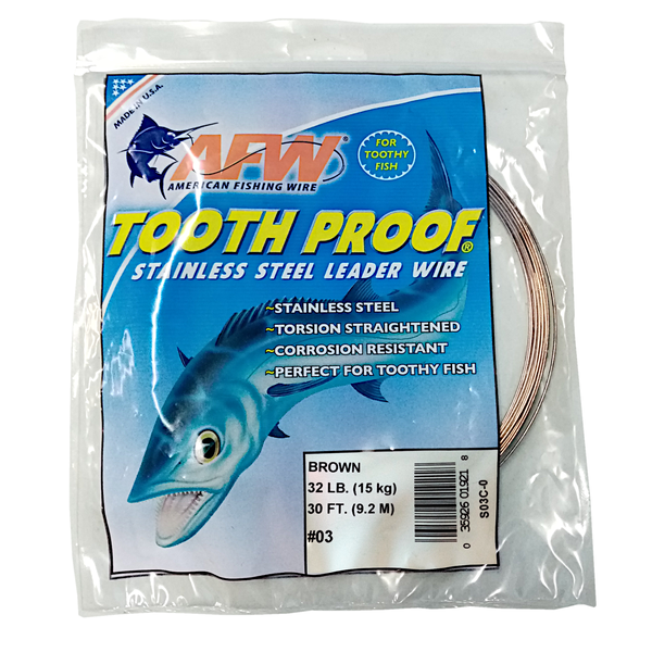 American Fishing Wire Tooth Proof Single Strand Brown Leader Wire #3 15Kg/32Lb