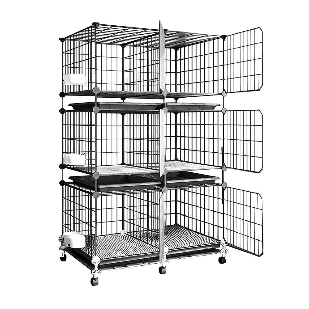 Pet Indoor Three Layers And Six Doors Iron Mesh Cage With Wheels