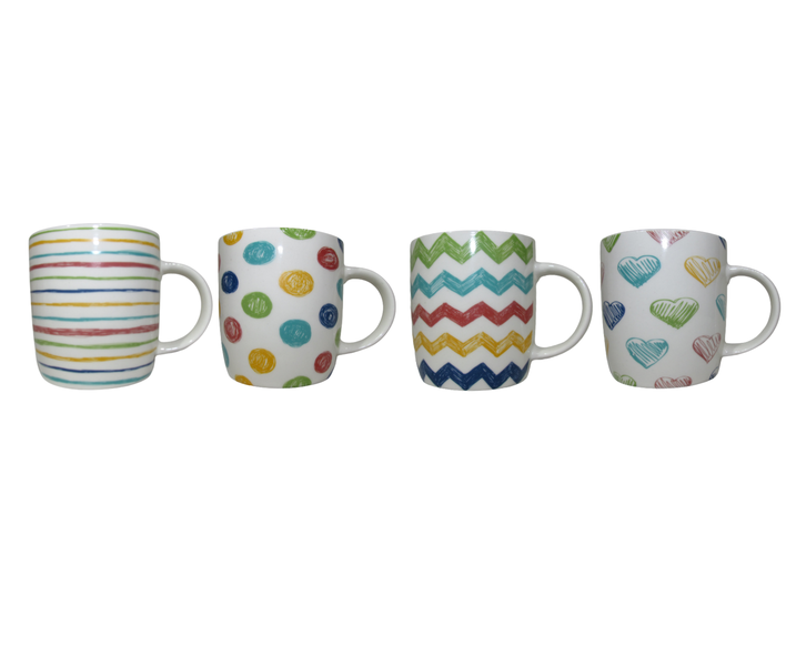 Mugs 4 Piece Set Colourful Design - Kitchen Essentials