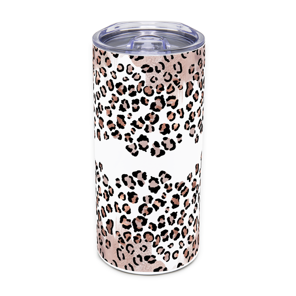 Stainless Steel Double Wall - Skinny Tumbler - Leopard Rose Gold - 450ml - 15-Ounce